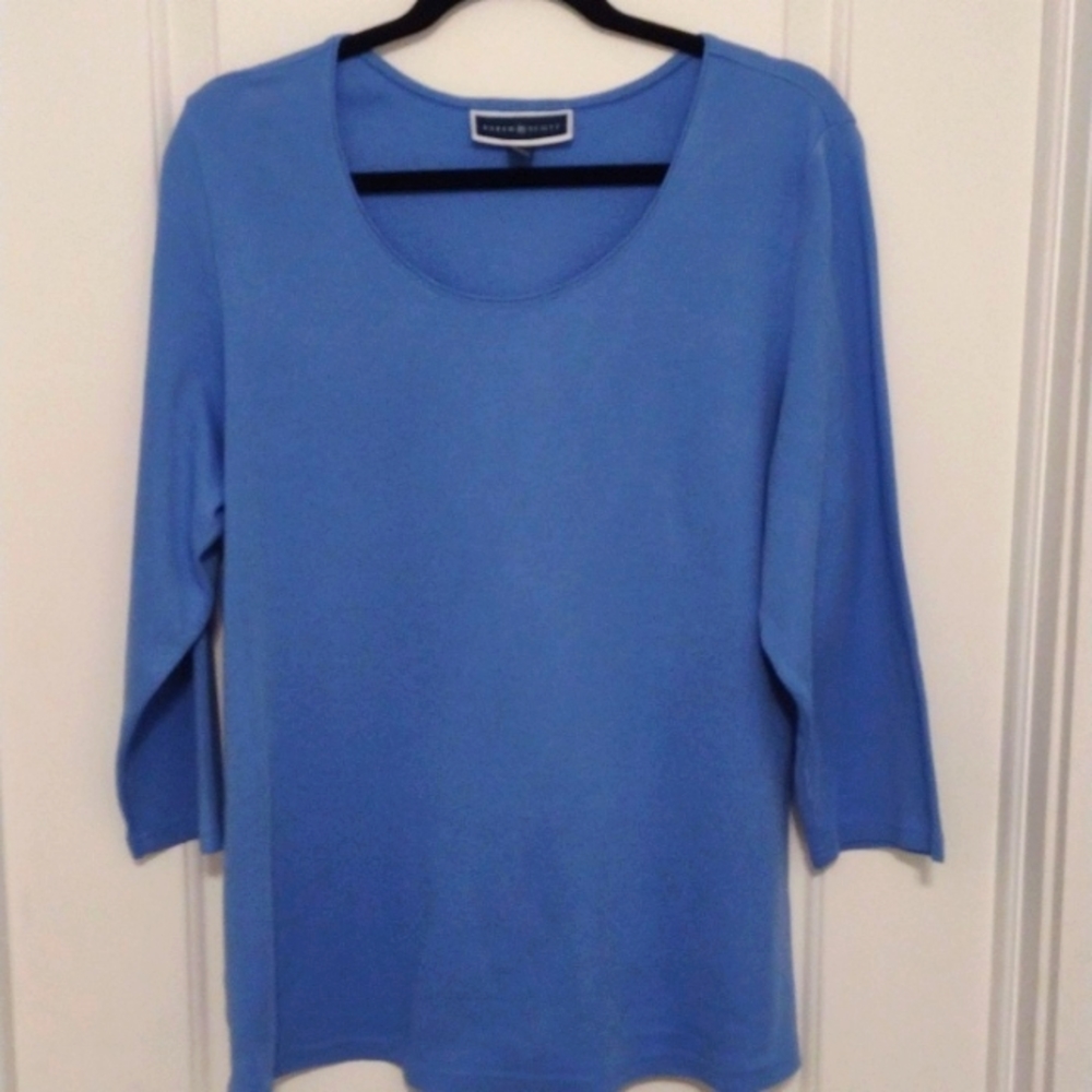 Karen Scott Cornflower blue, 3/4 sleeve T shirt, size 2x